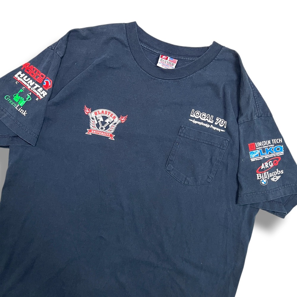 VTG Local 701 Mechanics Eagle‎ Pocket T-Shirt Bayside Men's XL Blue Harley USA